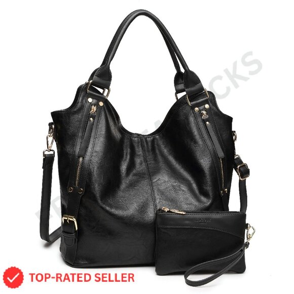PU Leather Hobo Tote Bag Fashionable Elegant Adjustable Strap Large Capacity